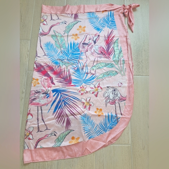 Tropical flamingo print swimsuit cover up/sarong/skirt with ties - one size - Picture 3 of 10